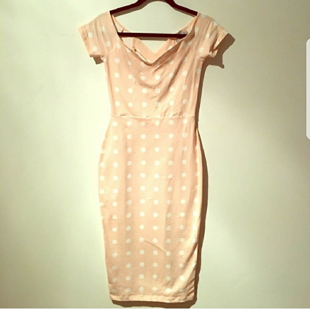 ASOS Pink Polk a dot Midi Dress